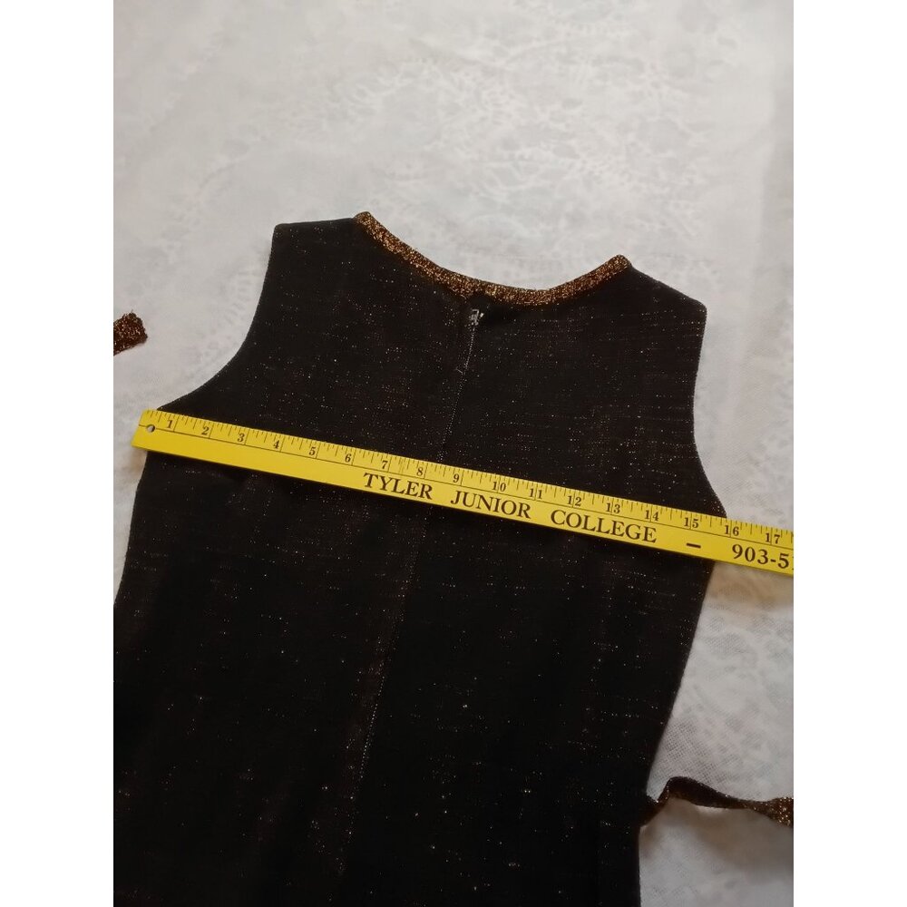 Vintage Camelot Patty Ann Black & Gold Glitter Sheath Dress With Belt Medium - Picture 6 of 9
